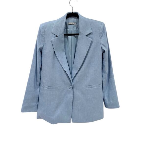 Alice + Olivia Denny Notch Collar Boyfriend Blazer In Chambray Oversized Size 0 - Picture 4 of 14